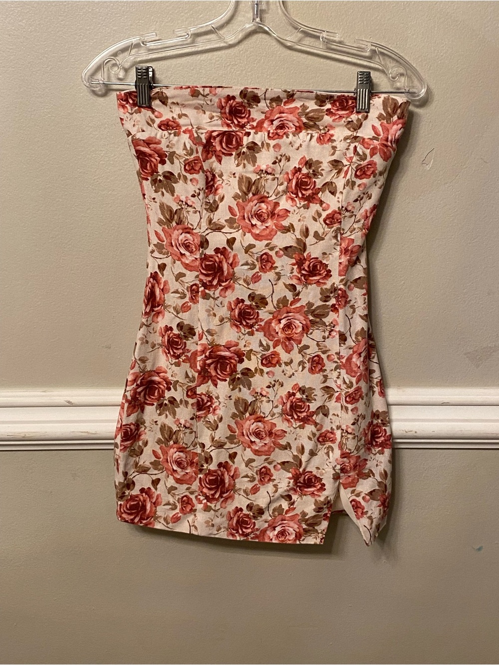 Altar'd State Strapless Floral Bodycon Dress — Pink Rose on Cream
